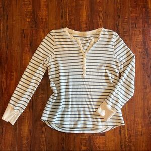 L.L.Bean waffle knit tee henley stripe women’s petite M